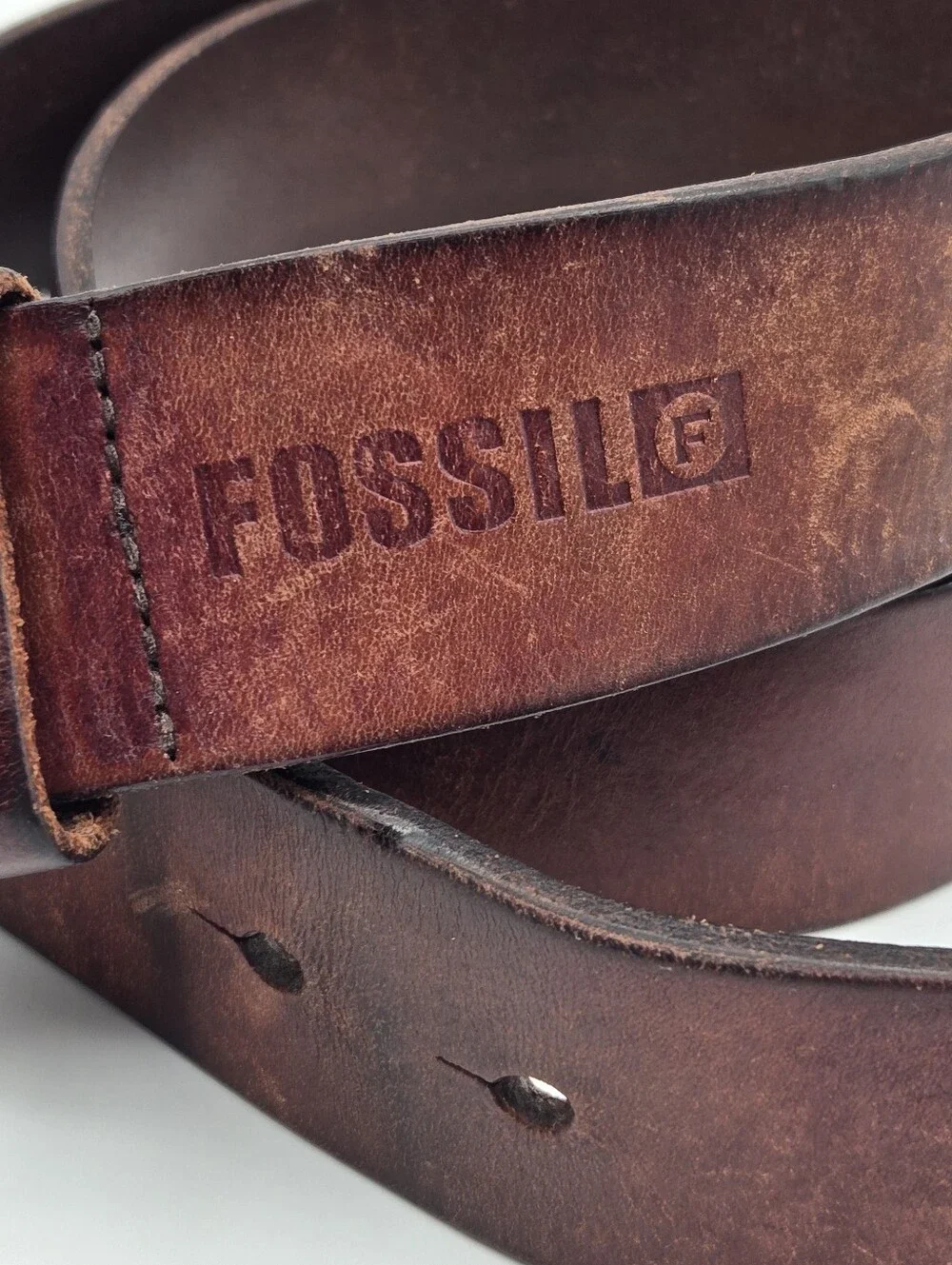 Vintage Fossil Full Grain Cowhide Leather Brown Belt Mens Size 36